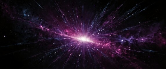 Wall Mural - purple lights explosion in space galaxy plain black background wide angle panoramic view backdrop co