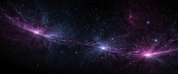 Wall Mural - purple motion lights in space galaxy plain black background wide angle panoramic view backdrop copy space