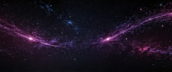 Wall Mural - purple motion lights in space galaxy plain black background wide angle panoramic view backdrop copy space