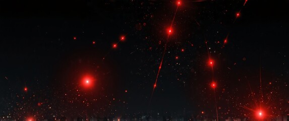 Wall Mural - red abstract lights in space plain black background wide angle panoramic view backdrop copy space