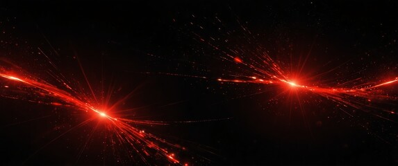 Wall Mural - red abstract lights in space plain black background wide angle panoramic view backdrop copy space