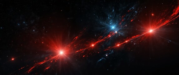 Wall Mural - red motion lights in space galaxy plain black background wide angle panoramic view backdrop copy space