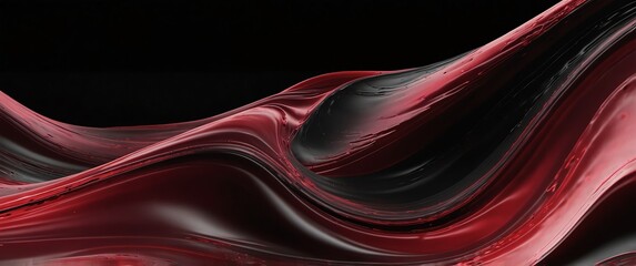 Wall Mural - red pink abstract metallic liquid waves plain black background wide angle panoramic view backdrop copy space