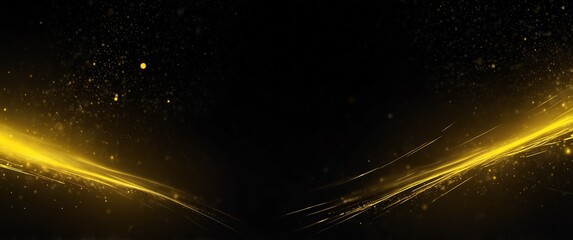 Wall Mural - yellow abstract lights in space plain black background wide angle panoramic view backdrop copy space