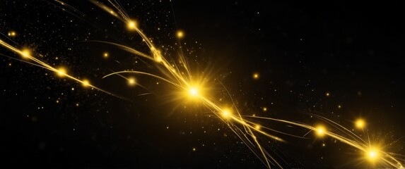 Wall Mural - yellow abstract lights in space plain black background wide angle panoramic view backdrop copy space
