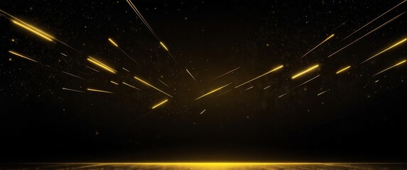 Wall Mural - yellow abstract lights in space plain black background wide angle panoramic view backdrop copy space