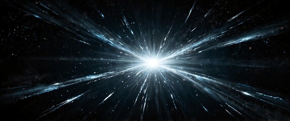Wall Mural - white lights explosion in space galaxy plain black background wide angle panoramic view backdrop cop