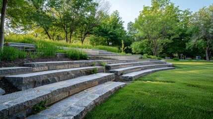 Wall Mural - Stone Steps in a Green Park.