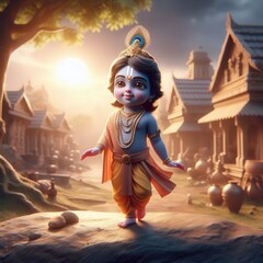 Wall Mural - Shree Krishna for Janmashtami, Makhan Chor, Bal Krishna, Cute	