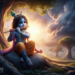 Wall Mural - Shree Krishna for Janmashtami, Makhan Chor, Bal Krishna, Cute	