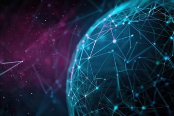 Poster - Sphere design showcasing linked lines within a technology-themed background. Wireframe illustration. Abstract three-dimensional network art. Drawing style visualization
