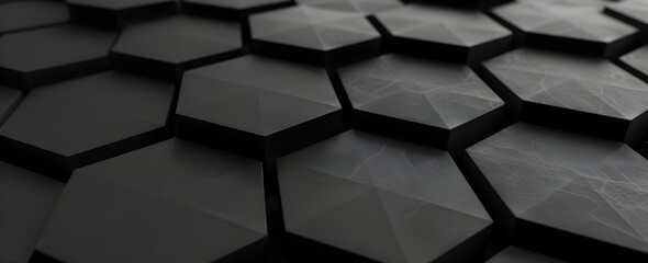 Poster - 3d render of dark black hexagon background with seamless pattern -