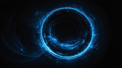 Wall Mural - blue glowing circle abstract in black background copy space design