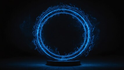 Wall Mural - blue glowing magic circle in black background copy space design