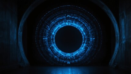 Wall Mural - blue glowing circle abstract in black background copy space design