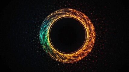 Wall Mural - colorful glowing circle abstract in black background copy space design