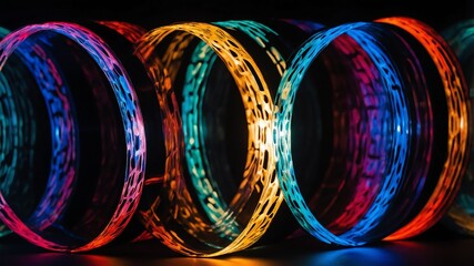 Wall Mural - colorful glowing circle abstract in black background copy space design