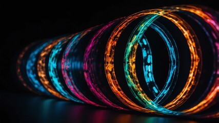 Wall Mural - colorful glowing circle abstract in black background copy space design
