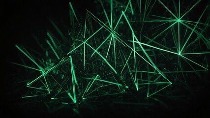Wall Mural - green glowing triangles abstract in black background copy space design