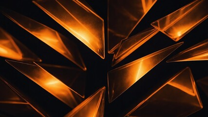 Wall Mural - orange glowing triangles abstract in black background copy space design