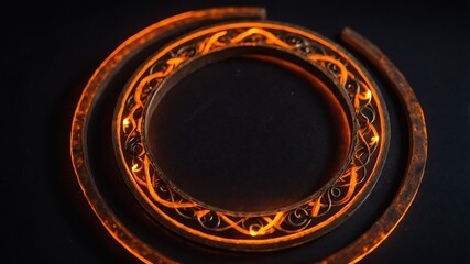 Wall Mural - orange glowing magic circle in black background copy space design