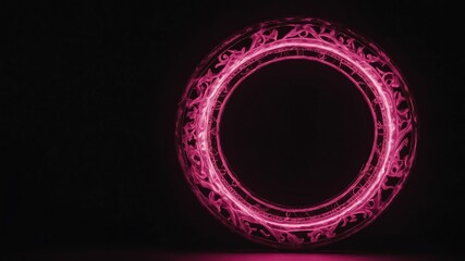 Wall Mural - pink glowing magic circle in black background copy space design