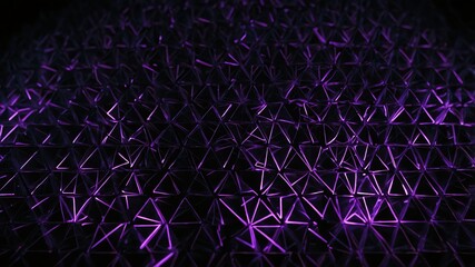 Wall Mural - purple glowing triangles abstract in black background copy space design