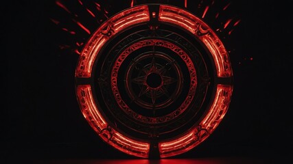 Wall Mural - red glowing magic circle in black background copy space design