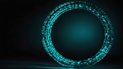 Wall Mural - teal glowing circle abstract in black background copy space design