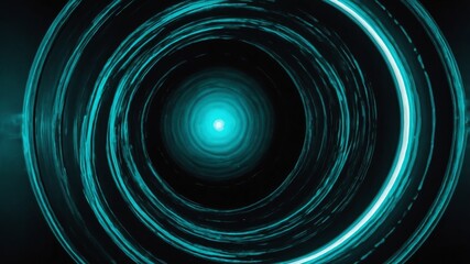 Wall Mural - teal glowing circle abstract in black background copy space design