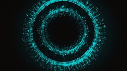 teal glowing circle abstract in black background copy space design