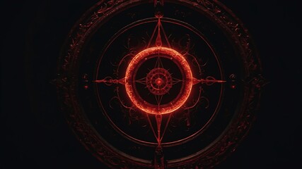 Wall Mural - red glowing magic circle in black background copy space design