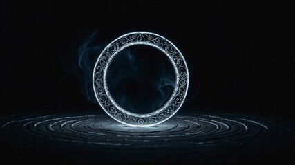 Wall Mural - white glowing magic circle in black background copy space design