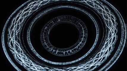 Wall Mural - white glowing magic circle in black background copy space design