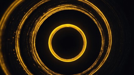 Wall Mural - yellow glowing circle abstract in black background copy space design