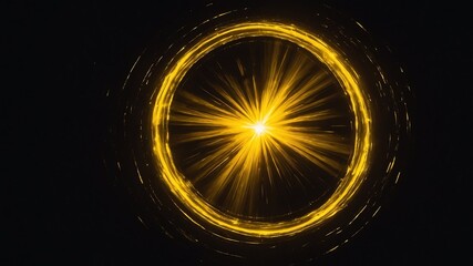 Wall Mural - yellow glowing circle abstract in black background copy space design