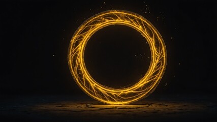 Wall Mural - yellow glowing magic circle in black background copy space design