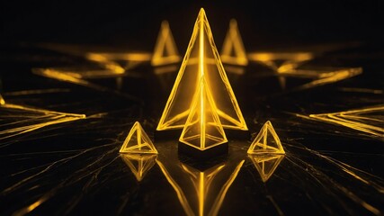 Wall Mural - yellow glowing triangles abstract in black background copy space design