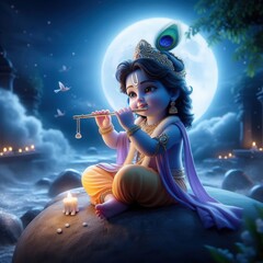 Wall Mural - Shree Krishna for Janmashtami, Makhan Chor, Bal Krishna, Cute	