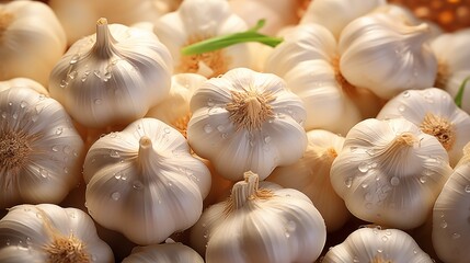 Canvas Print - Close up of a fresh garlic, macro photography, delicious textures, front view from above, studio lighting, white background.