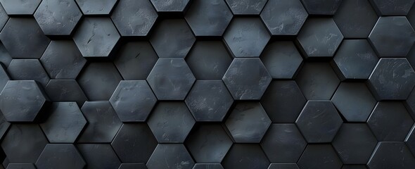 Aufkleber - 3d render of dark black hexagon background with seamless pattern -