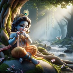 Wall Mural - Shree Krishna for Janmashtami, Makhan Chor, Bal Krishna, Cute	