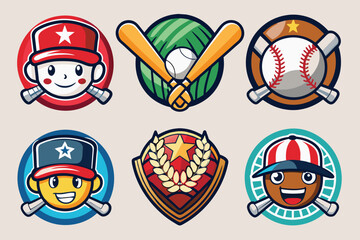 Wall Mural - Baseball Mascot Logos with Cartoon Faces and Sports Equipment