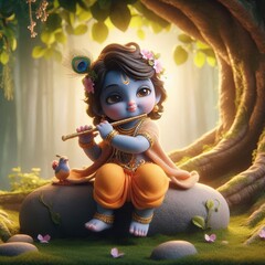 Wall Mural - Shree Krishna for Janmashtami, Makhan Chor, Bal Krishna, Cute	