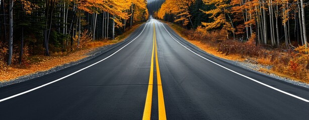 Wall Mural - realistic images with full hd resolution forest highway with autumn foliage, golden hour light, more
