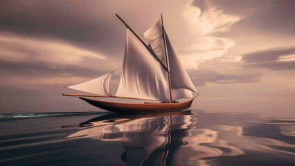 Poster - A sail boat sailing on a calm ocean with cloudy skies, AI