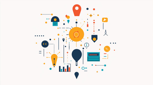 abstract graphic with the theme of communication and trying to get a lot of information across in the quickest and easiest way possible. Colourful flat.