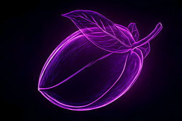 Wall Mural - Vibrant purple neon mangoosteen fruit isolated on black background.