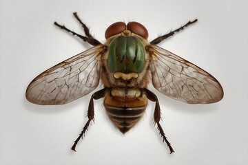 Wall Mural - Common horse fly or notch-horned cleg fly isolated on white, Haematopota pluvialis, top view
