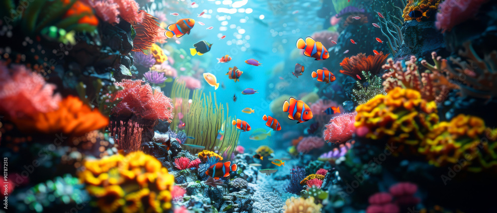 Vibrant underwater scene filled with colorful coral reefs and diverse ...
